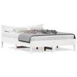 Cadru de pat cu tablie, alb, 160x200 cm, lemn masiv de pin GartenMobel Dekor, vidaXL