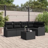 vidaXL Set de canapele pentru grădină cu pernă 6 pcs Negru Rattan poli