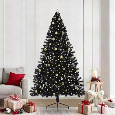 vidaXL Pom de Crăciun artificial pre-iluminat Negru 240 cm PVC 3397171 foto