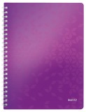 Caiet de birou Leitz Wow A4 coperta PP cu spira 80 file matematica mov metalizat