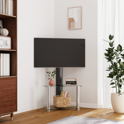 Suport TV de colt 2 niveluri pentru 32-70 inchi, negru/argintiu GartenMobel Dekor foto