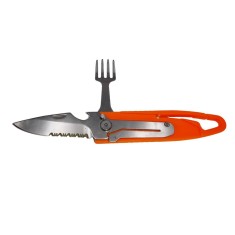 Set tacamuri pentru camping si drumetii, cutit si furculita, tip briceag, 16 cm, rosu