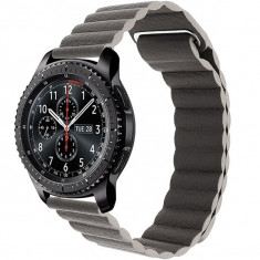 Curea piele Smartwatch Samsung Gear S3, iUni 22 mm Dark Gray Leather Loop foto