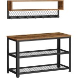 Cuier de hol VASAGLE 2 piese cu banca si suport pantofi, maro rustic
