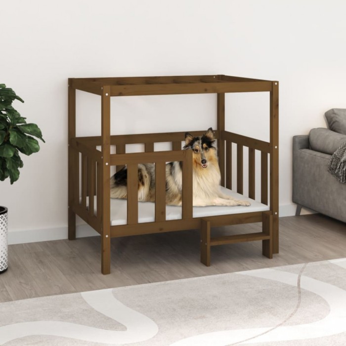 vidaXL Pat pentru c&acirc;ini maro miere 105,5x83,5x100cm, lemn masiv de pin