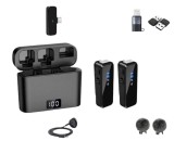 Cumpara ieftin Set 2 Microfoane Lavaliera Type C, CRISTALIS SALE&trade;, Wireless, Cu Accesorii Full, Reducere zgomot DSP, Afisaj Digital, Compatibil Cu iPhone, iPad, Andr