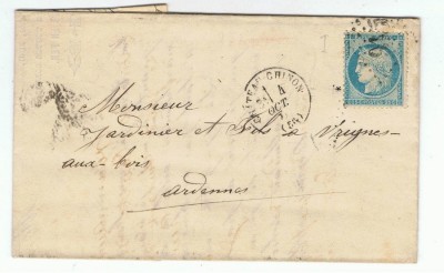 France 1871 Cover + Content GC 915 CHATEAU CHINON to ARDENNES D.841 foto