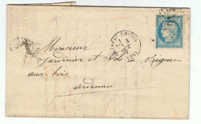 France 1871 Cover + Content GC 915 CHATEAU CHINON to ARDENNES D.841