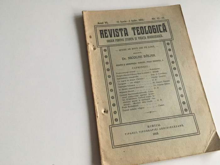 REVISTA TEOLOGICA -SIBIU 1912- nr.12-13 TEXTE DE NICOLAE BALAN, DIM. CORNILESCU
