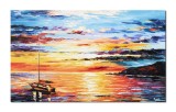 Cumpara ieftin Tablou 3D pictat manual, Peisaj marin cu velier, 100x60cm ulei pe panza in cutit, Spectaculos