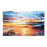 Tablou 3D pictat manual, Peisaj marin cu velier, 100x60cm ulei pe panza in cutit, Spectaculos