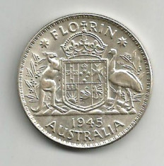 AUSTRALIA 1 FLORIN 1945 ARGINT STARE EXCELENTA SPRE AUNC foto