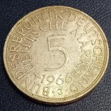 (A134) MONEDA DIN ARGINT GERMANIA - 5 MARK 1966, LIT. J, 11,2 GRAME. PURITATE 625