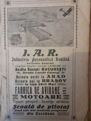 1927, Reclama IAR Industria Aeronautica, Fabrica de avioane, Scoala Pilotaj rara foto