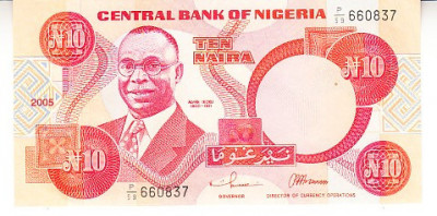 M1 - Bancnota foarte veche - Nigeria - 10 naira - 2005 foto