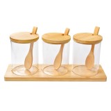 Cumpara ieftin Set 3 borcane cu suport lemn sticla 8x10 cm, 29x9x12 cm