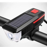 Lampa solara bicicleta, LED, Rezistenta la apa, Functie claxon, Negru, Malatec