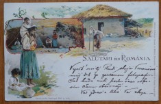 Carte postala clasica cromolitografiata; Costume populare, circulata, 1899