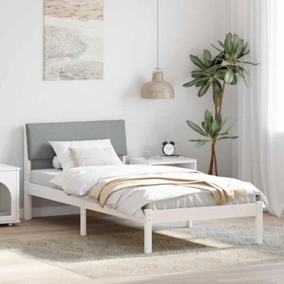 vidaXL Cadru de pat Alb și gri deschis 90 x 200 cm Lemn masiv de pin 878568 foto