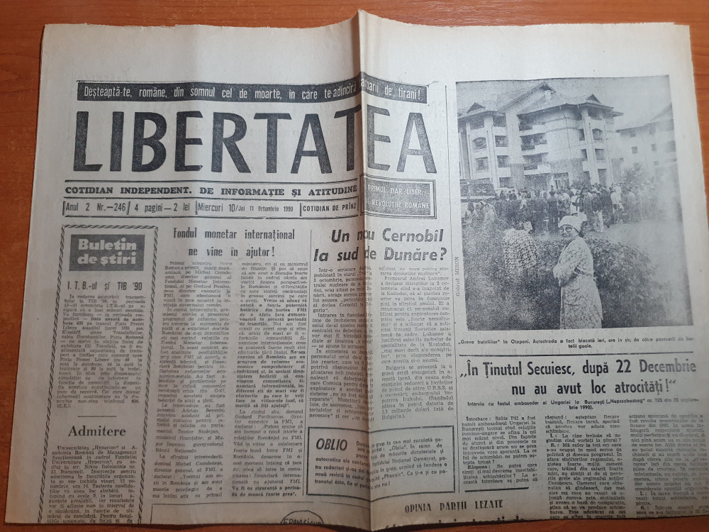 Ziarul libertatea 10 - 11 octombrie 1990 | Okazii.ro
