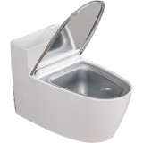 Scrumiera creativa flippy, forma de toaleta, capac argintiu, material abs si otel inoxidabil, 12.5 x 9.8 x 8.4 cm, fixare prin lipire sau de sine stat