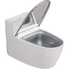 Scrumiera creativa flippy, forma de toaleta, capac argintiu, material abs si otel inoxidabil, 12.5 x 9.8 x 8.4 cm, fixare prin lipire sau de sine stat