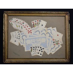 Jocul de poker - lucrare grafica din perioada interbelica, pictata manual c.1920