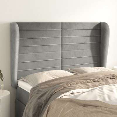 vidaXL Tăblie de pat cu aripioare gri deschis 147x23x118/128cm catifea 3118144 foto