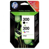 HP original ink CN637EE, HP 300, black/color, 2 x 200str., 2x4ml, 2-pack + paper