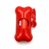 Dispenser Pungi Igienice pentru C&acirc;ini, Formă de Os, cu Clemă, Roșu
