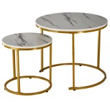Set 2 masute cafea suprapozabile, MDF si metal, 60x50 cm si 40x40 cm, alb marmura si auriu Household NewTrend