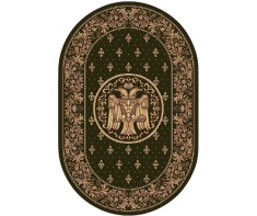 Covor Oval Model Bisericesc Lotos 15032-310, Imprimeu cu Vultur Bicefal, Marime 150 x 230 cm, Verde, Inaltime Fir 8 mm, Antialergic, Polipropilena, Ma