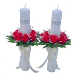 Set Lumanari nunta 40 cm, ,aranjament predominant rosu, circular ,cu trandafiri din sapun parfumat, Eventissimi&reg;