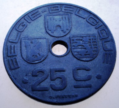 1.516 BELGIA WWII 25 CENTIMES 1945 foto