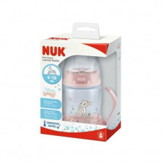 NUK Disney Bambi, Biberon cu toarte si tetina de invatare din silicon, 6-18luni, 150ml