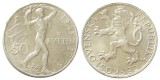 Moneda Argint 50 Korun 1948 Cehoslovacia - Insurectia Praga UNC - 28mm, 10g