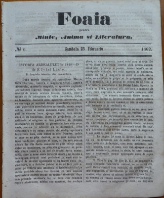 Foaia pentru minte , inima si literatura , nr. 6 , 1862 , Brasov , I. Muresanu foto