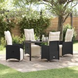 Set de dining pentru grădină , 5 piese, cu perne, din poly rattan negru.