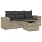 Set canapea de gradina cu perne, 4 piese, gri deschis poliratan