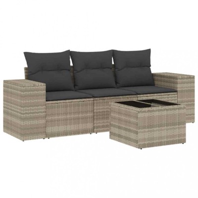 Set canapea de gradina cu perne, 4 piese, gri deschis poliratan foto