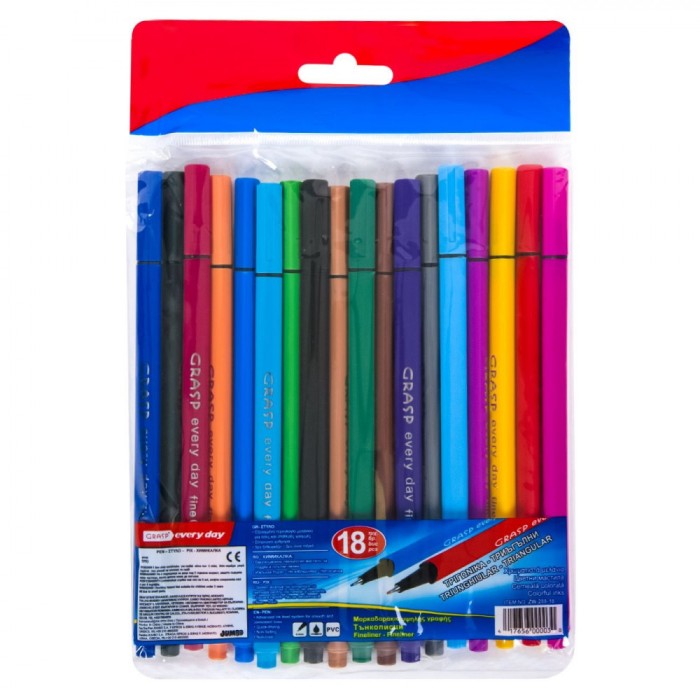 Set Carioci Triunghiulare, Graff, 18 Bucăți, V&acirc;rf Subțire, Multicolor