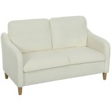 HOMCOM Divan 2 Locuri Imbottit &icirc;n Sherpa cu Perne Detașabile, Picioare din Lemn de Eucalipt, Design Compact pentru Living, 137x69x82 cm, Crem | Aosom