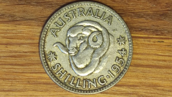 Australia - argint - moneda colectie 1 shilling 1954 - mai rar - stare f buna