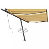Cumpara ieftin Copertină automată cu LED&amp;senzor v&acirc;nt, galben&amp;alb, 500x350 cm