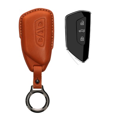 Husa Cheie Auto Kwmobile pentru VW 3 Butoane, Maro, Piele naturala, KWM000025AA001C foto