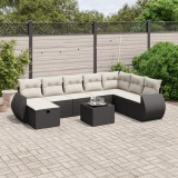 VidaXL Set mobilier de grădină cu perne, 9 piese, negru, poliratan