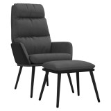 Scaun relaxare cu taburet, gri inchis, textil/piele ecologica
