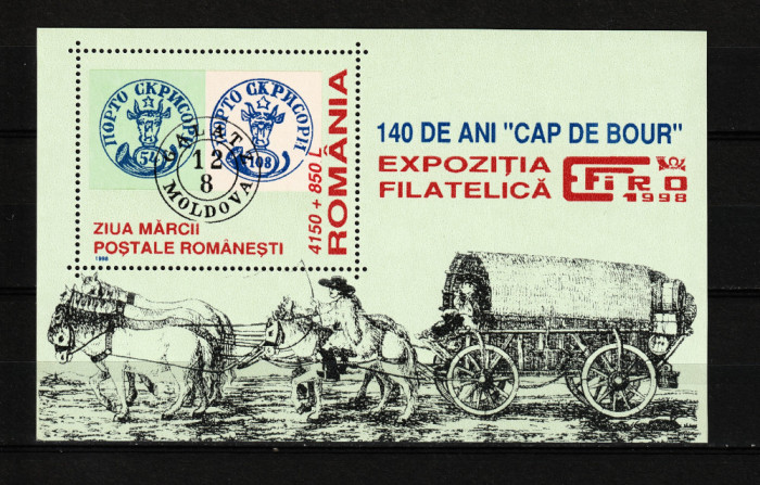 Timbre Rom&acirc;nia, 1992 | Expo Firo &#039;92 - 140 ani Cap de Bour | Coliţă MNH | aph
