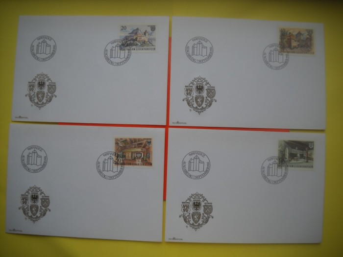 HOPCT PLIC FDC S NR 327 SET 4 FDC -CASTELUL GUTENBERG 1981 -LIECHTENSTEIN -NECIRCULAT