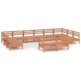 Set mobilier de gradina, 12 piese, maro miere, lemn masiv pin
